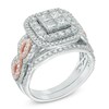 Thumbnail Image 2 of Previously Owned - 1-3/4 CT. T.W. Princess-Cut Quad Diamond Double Frame Bridal Set in 14K Two-Tone Gold