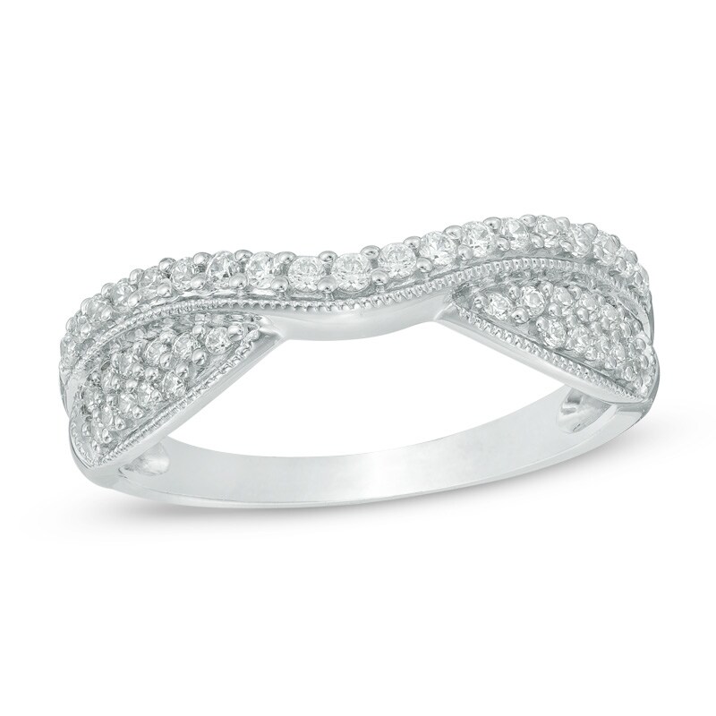 Main Image 1 of Previously Owned - 1/3 CT. T.W. Diamond Vintage-Style Contour Wedding Band in 14K White Gold