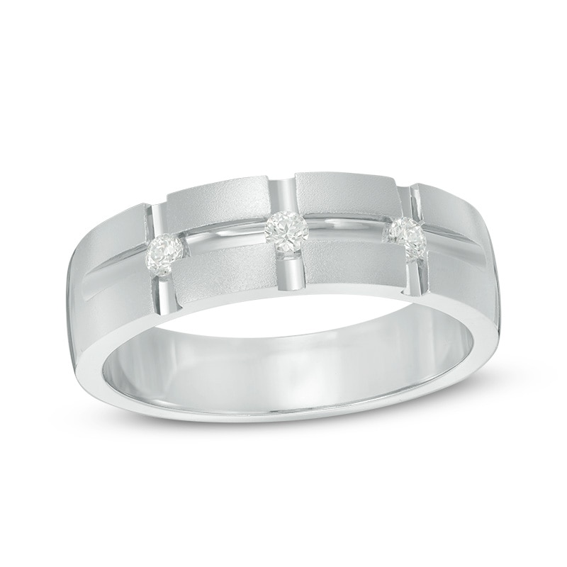 Main Image 1 of Previously Owned - Men's 1/8 CT. T.W. Diamond Three Stone Band in 10K White Gold