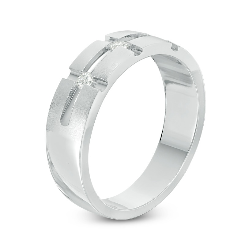 Main Image 2 of Previously Owned - Men's 1/8 CT. T.W. Diamond Three Stone Band in 10K White Gold