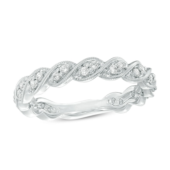 Previously Owned - 1/4 CT. T.w. Diamond Twist Vintage-Style Stackable Band in 14K White Gold
