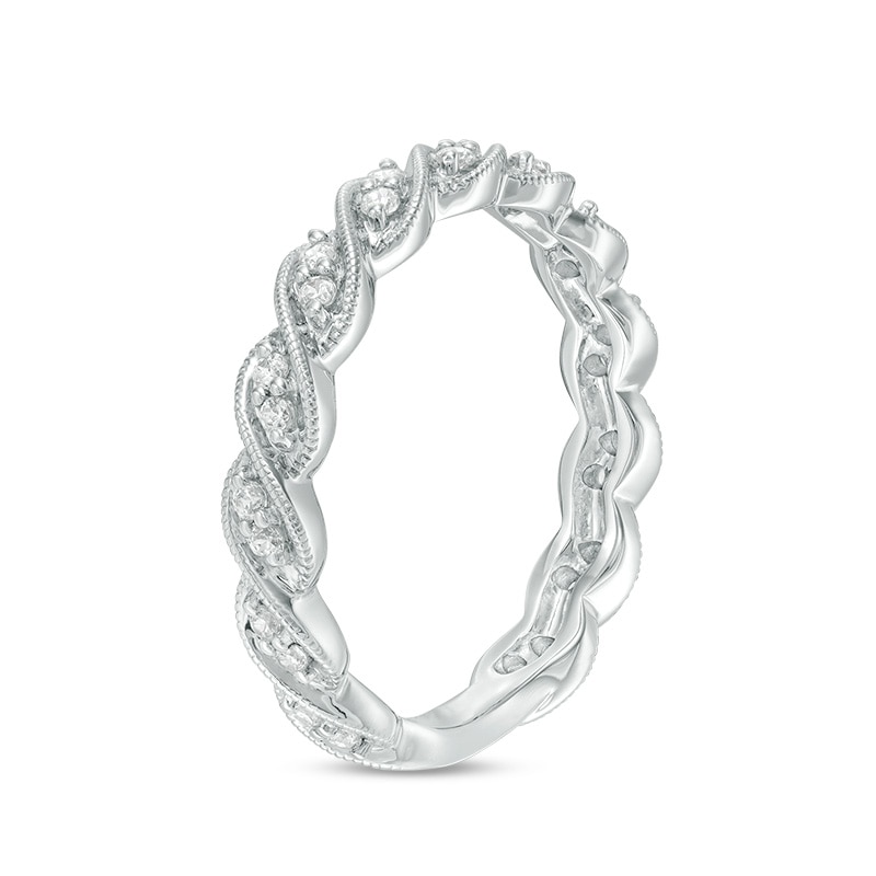 Main Image 2 of Previously Owned - 1/4 CT. T.W. Diamond Twist Vintage-Style Stackable Band in 14K White Gold