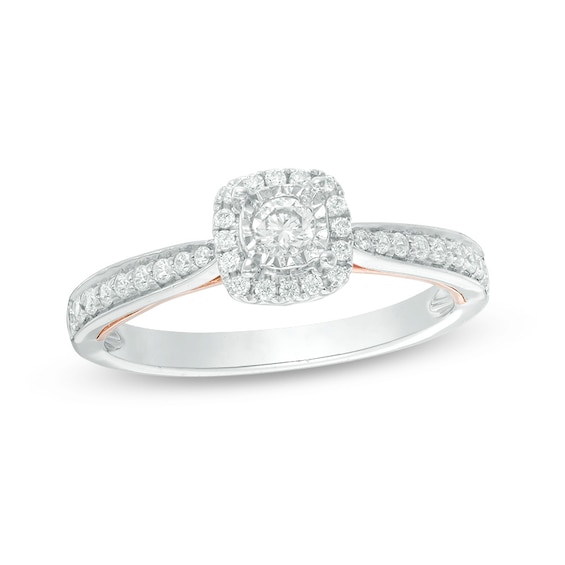 Previously Owned - 1/3 CT. T.w. Diamond Cushion Frame Engagement Ring in 10K Two-Tone Gold