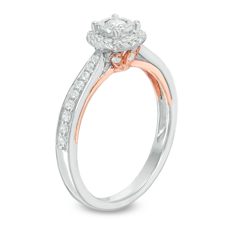 Main Image 2 of Previously Owned - 1/3 CT. T.W. Diamond Cushion Frame Engagement Ring in 10K Two-Tone Gold