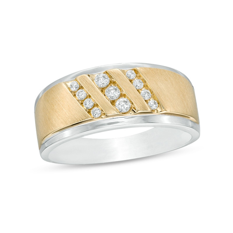 Main Image 1 of Previously Owned - 1/4 CT. T.W. Diamond Triple Slant Band in 10K Two-Tone Gold