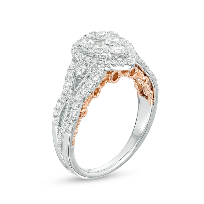 Main Image 2 of Previously Owned - 1 CT. T.W. Composite Diamond Pear-Shaped Frame Engagement Ring in 10K Two-Tone Gold