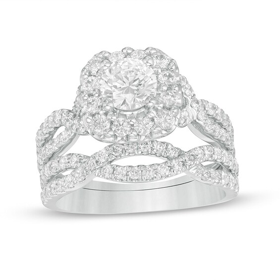 Previously Owned - Love's Destiny by Zales 2 CT. T.w. Diamond Cushion Frame Bridal Set in 14K White Gold (I/Si2)