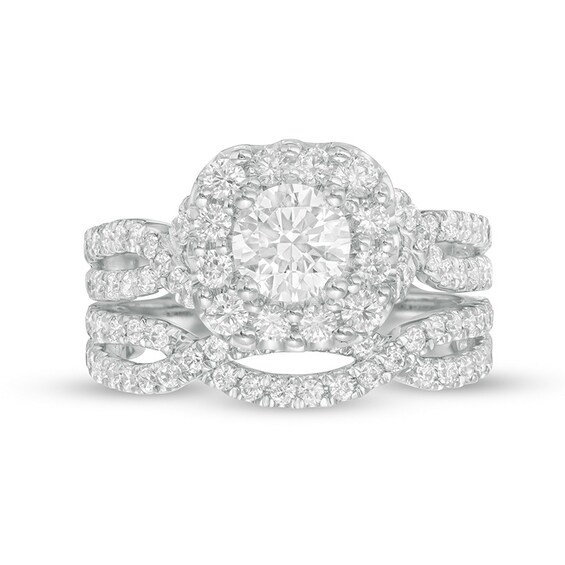 Previously Owned - Love's Destiny by Zales 2 CT. T.w. Diamond Cushion Frame Bridal Set in 14K White Gold (I/Si2)