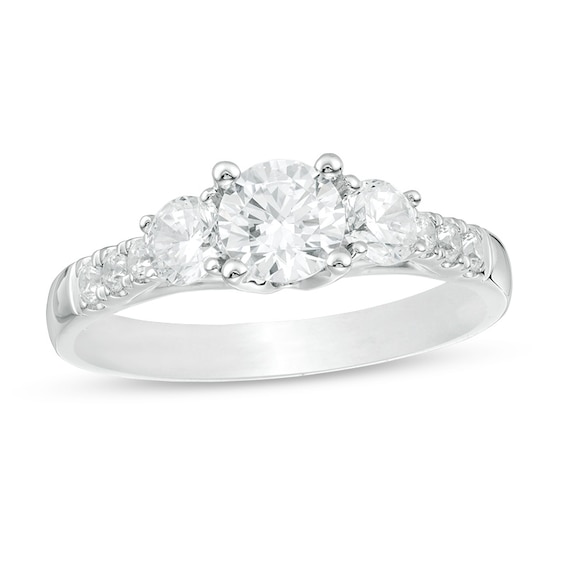 Previously Owned - 1-1/5 CT. T.w. Diamond Past Present Future® Engagement Ring in 14K White Gold (I/I2)