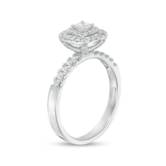 Previously Owned - 1/2 CT. T.w. Princess-Cut Diamond Double Frame Engagement Ring in 10K White Gold