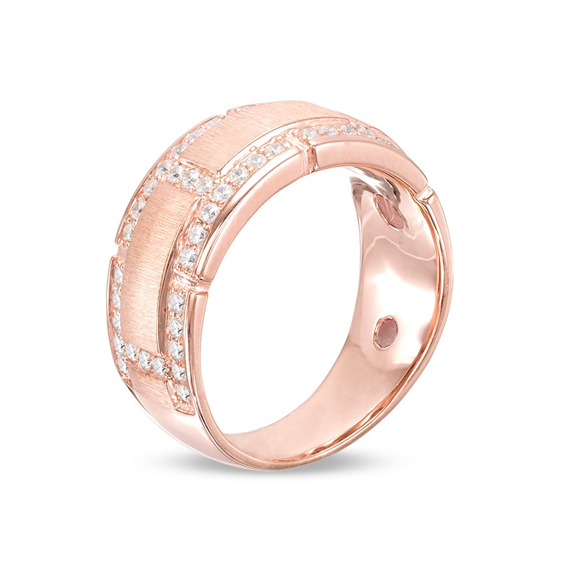 Main Image 2 of Previously Owned - 3/4 CT. T.W. Diamond Brick Pattern Wedding Band in 10K Rose Gold