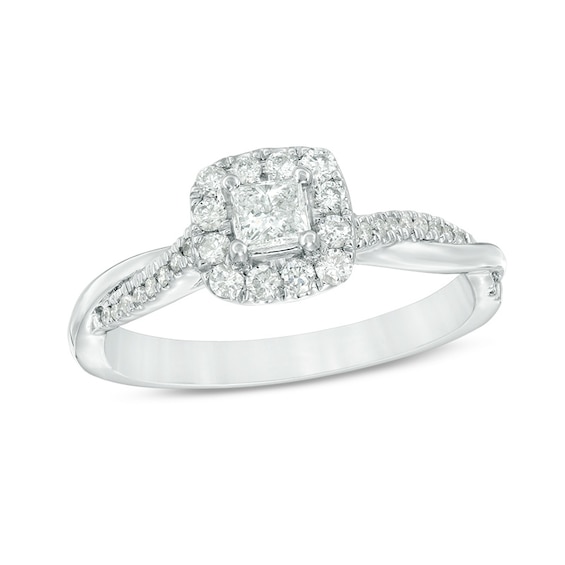Previously Owned - 3/8 CT. T.w. Princess-Cut Diamond Frame Twist Engagement Ring in 10K White Gold
