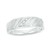 Thumbnail Image 1 of Previously Owned - 1/20 CT. T.W. Diamond Three Stone Slant Groove Wedding Band in 10K White Gold