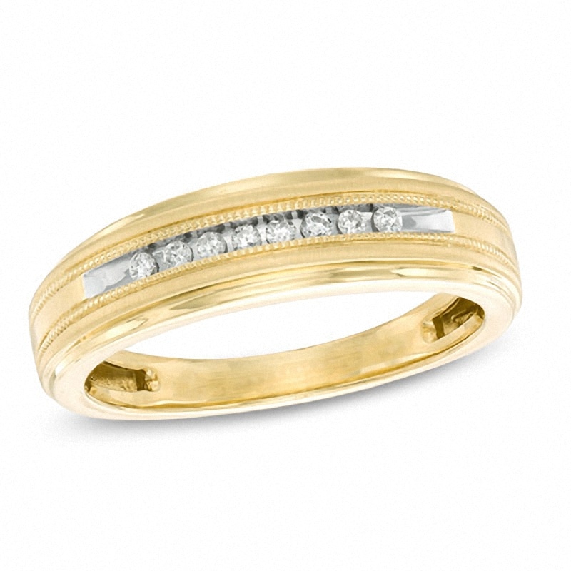 Main Image 1 of Previously Owned - 1/10 CT. T.W. Diamond Milgrain Wedding Band in 10K Gold