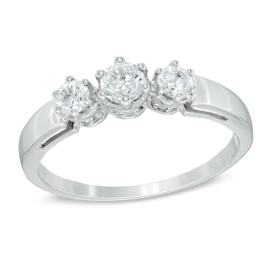 Previously Owned - 1/2 CT. T.w. Diamond Three Stone Engagement Ring in 10K White Gold