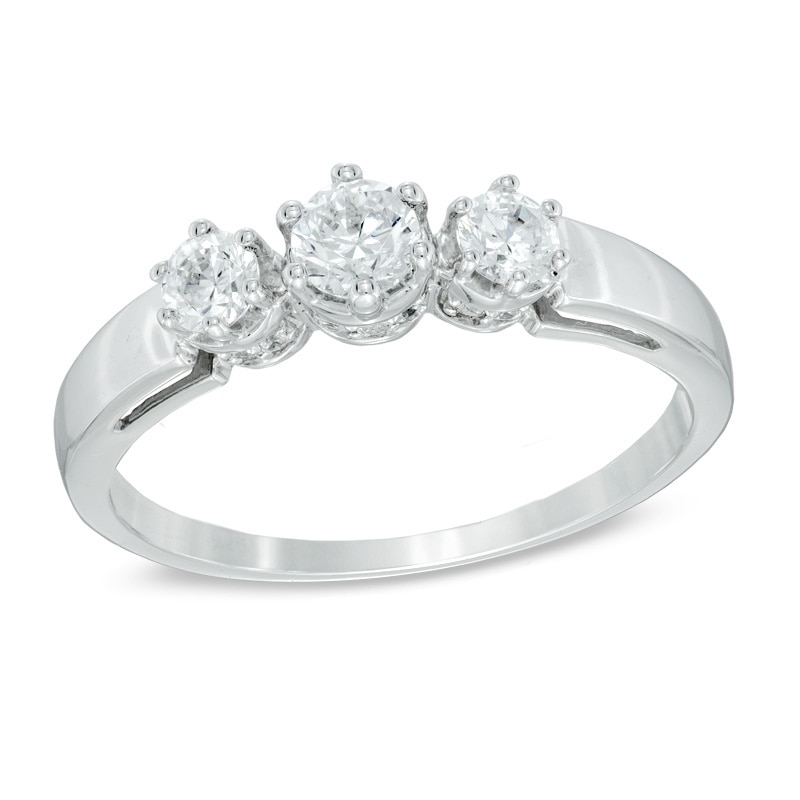 Main Image 1 of Previously Owned - 1/2 CT. T.W. Diamond Three Stone Engagement Ring in 10K White Gold
