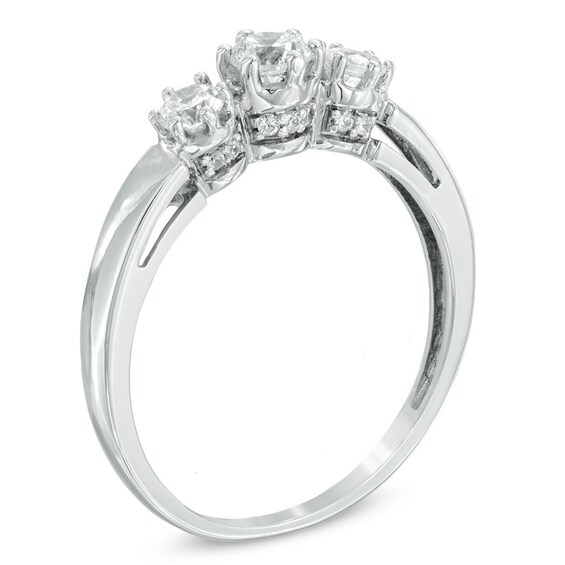 Previously Owned - 1/2 CT. T.w. Diamond Three Stone Engagement Ring in 10K White Gold