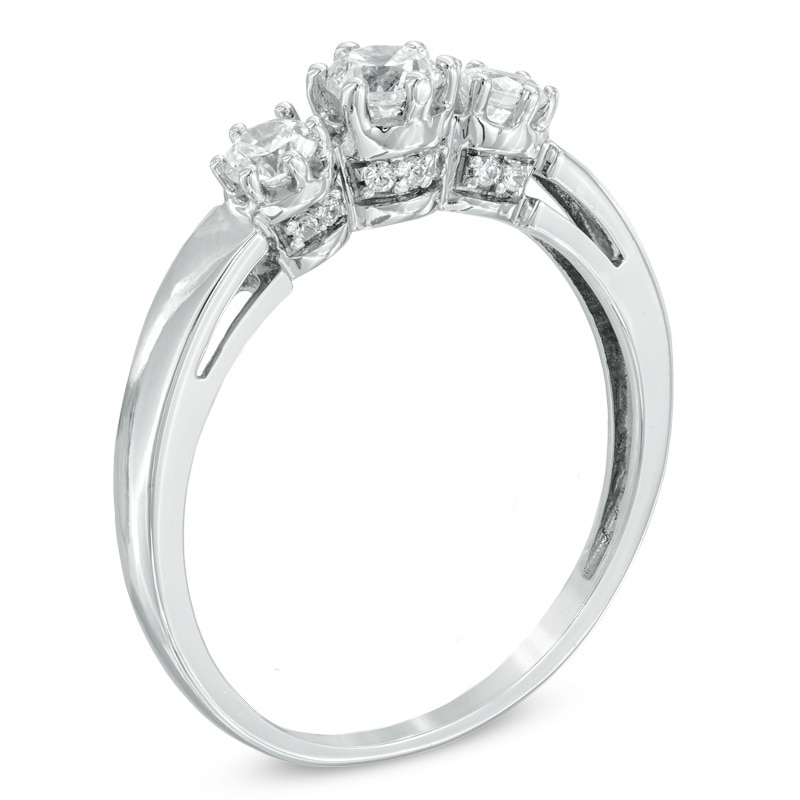 Main Image 2 of Previously Owned - 1/2 CT. T.W. Diamond Three Stone Engagement Ring in 10K White Gold