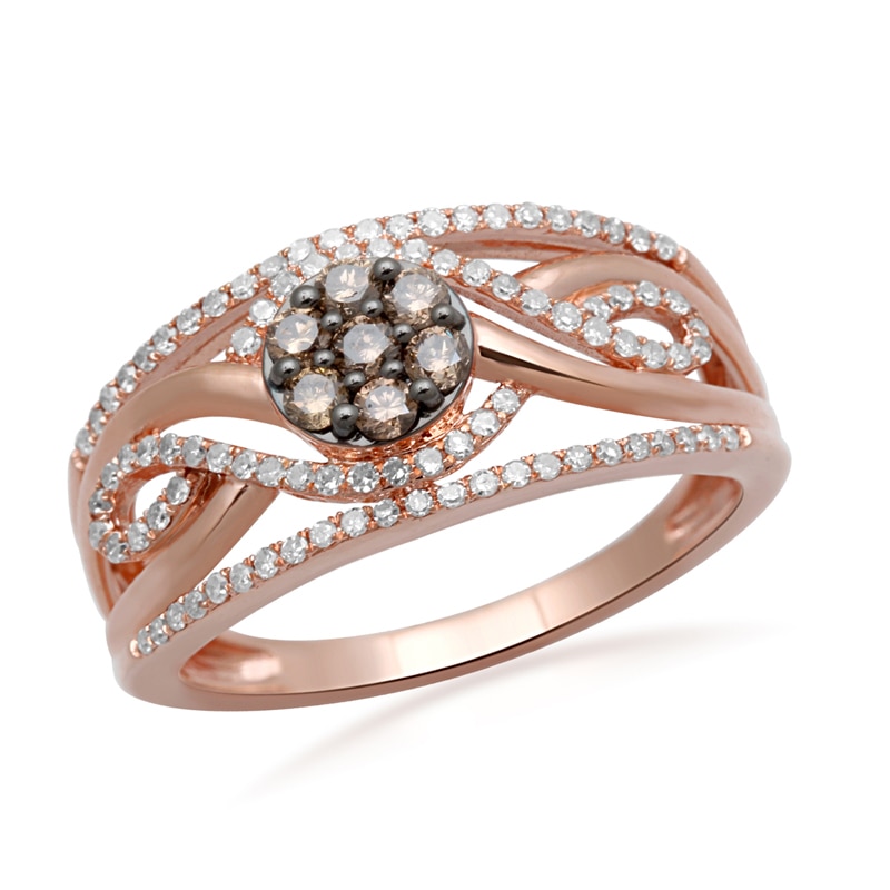 Main Image 1 of Previously Owned - 1/2 CT. T.W. Champagne and White Diamond Cluster Infinity Ring in 10K Rose Gold