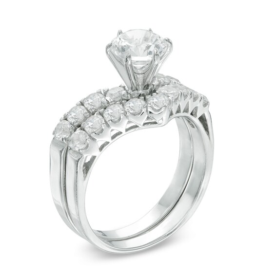 Previously Owned - 6.0mm Lab-Created White Sapphire Bridal Set in Sterling Silver