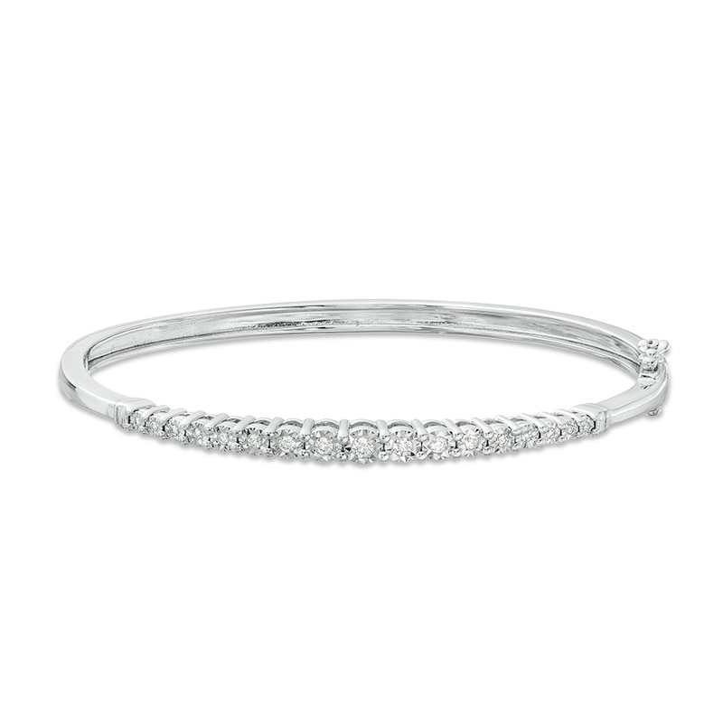 Main Image 1 of Previously Owned - 1/4 CT. T.W. Diamond Graduated Bangle in Sterling Silver