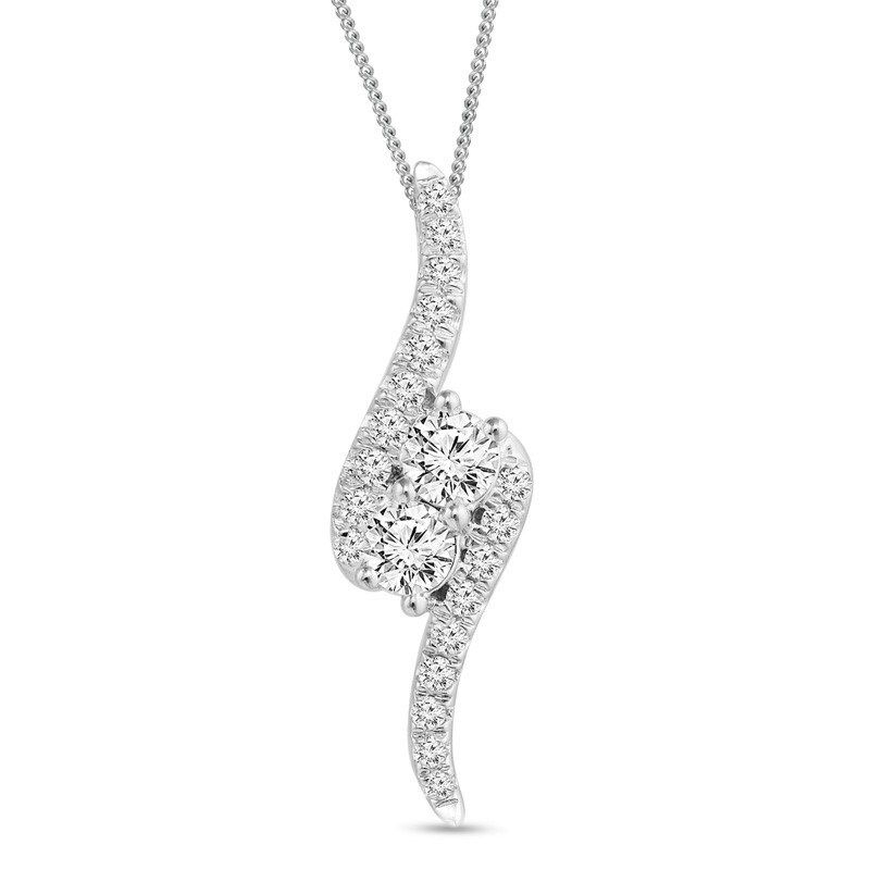 Main Image 1 of Previously Owned - Ever Us® 1-1/2 CT. T.W. Two-Stone Diamond Bypass Pendant in 14K White Gold - 19"