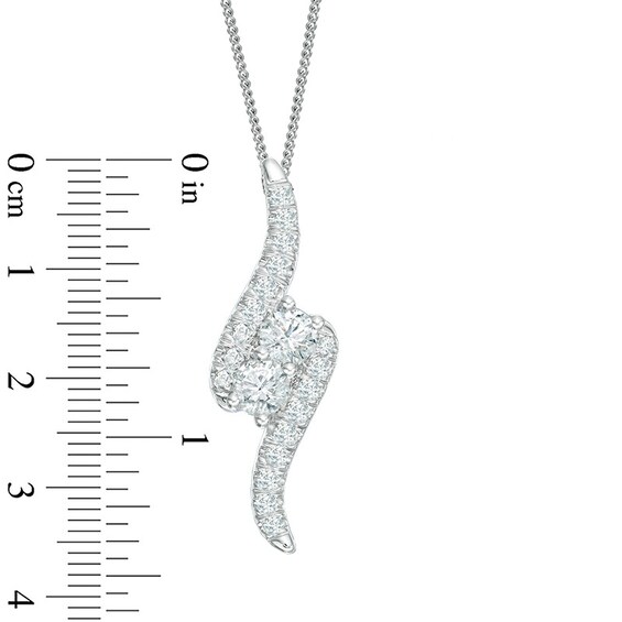 Previously Owned - Ever UsÂ® 1-1/2 CT. T.w. Two-Stone Diamond Bypass Pendant in 14K White Gold - 19"