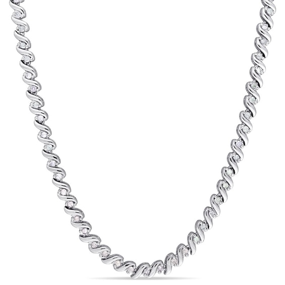 Previously Owned - 1 CT. T.w. Diamond "S" Tennis Necklace in Sterling Silver - 17"