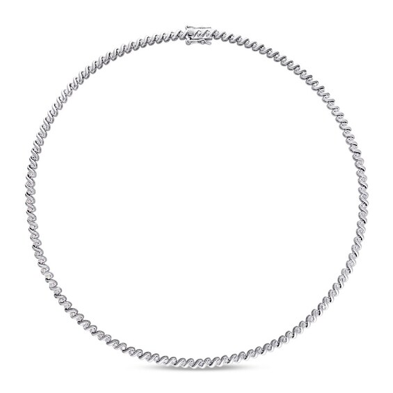 Previously Owned - 1 CT. T.w. Diamond "S" Tennis Necklace in Sterling Silver - 17"