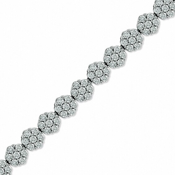 Previously Owned - 5 CT. T.w. Diamond Graduated Flower Bracelet in 14K White Gold