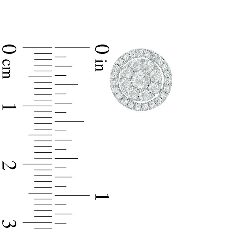 Main Image 2 of Previously Owned - 1 CT. T.W. Diamond Cluster Frame Stud Earrings in 10K White Gold