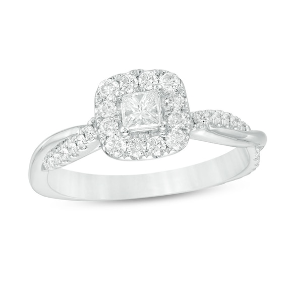 Previously Owned - 1/2 CT. T.w. Princess-Cut Diamond Frame Twist Engagement Ring in 14K White Gold
