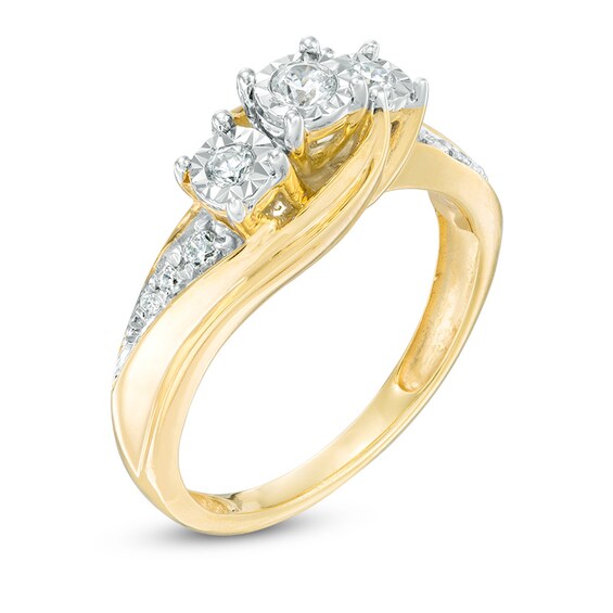 Previously Owned - 1/4 CT. T.w. Diamond Past Present Future® Bypass Engagement Ring in 10K Gold