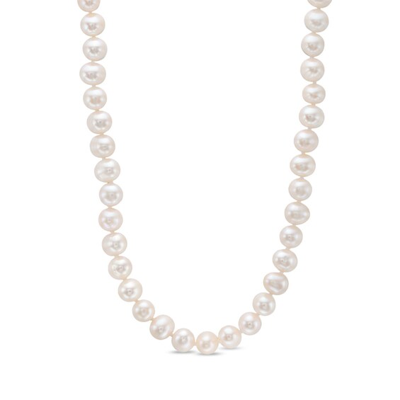 Previously Owned-7.5-8.0mm Freshwater Cultured Pearl Strand Necklace with Sterling Silver Filigree Clasp-24"