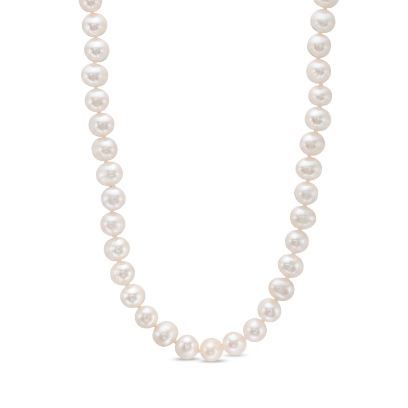 Main Image 1 of Previously Owned-7.5-8.0mm Freshwater Cultured Pearl Strand Necklace with Sterling Silver Filigree Clasp-24"