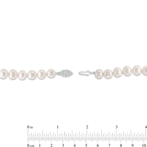 Previously Owned-7.5-8.0mm Freshwater Cultured Pearl Strand Necklace with Sterling Silver Filigree Clasp-24"