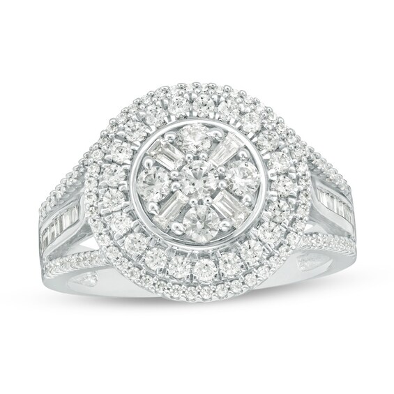 Previously Owned - 1 CT. T.w. Composite Diamond Frame Multi-Row Ring in 10K White Gold