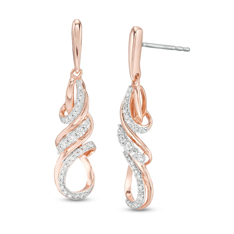 Main Image 1 of Previously Owned - 1/4 CT. T.W. Diamond Twist Flame Drop Earrings in 10K Rose Gold