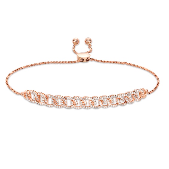Previously Owned - 1/2 CT. T.w. Diamond Interlocking Curb Link Bolo Bracelet in 10K Rose Gold - 9.5"