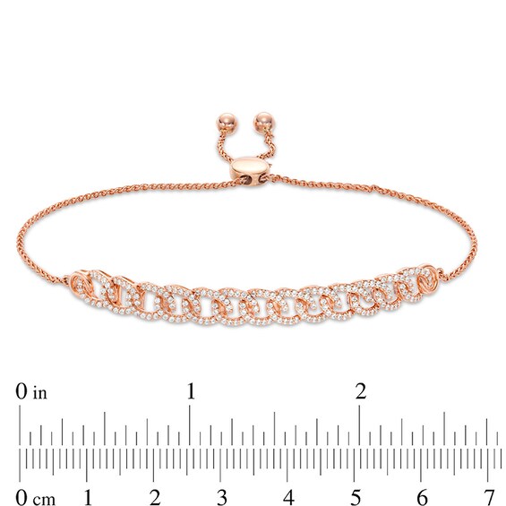 Previously Owned - 1/2 CT. T.w. Diamond Interlocking Curb Link Bolo Bracelet in 10K Rose Gold - 9.5"