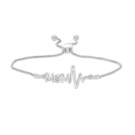 Previously Owned - Diamond Accent Mom Heartbeat Bolo Bracelet in Sterling Silver - 9.5"