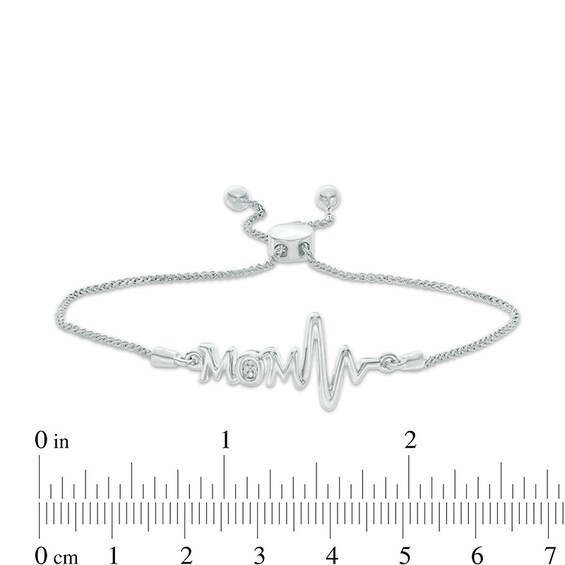 Previously Owned - Diamond Accent Mom Heartbeat Bolo Bracelet in Sterling Silver - 9.5"