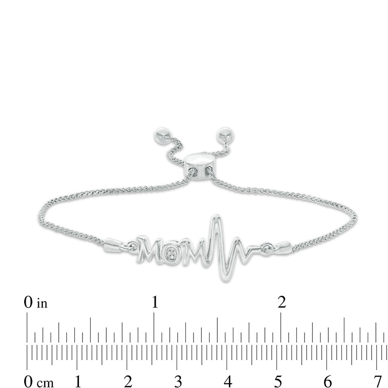 Main Image 2 of Previously Owned - Diamond Accent "MOM" Heartbeat Bolo Bracelet in Sterling Silver - 9.5"