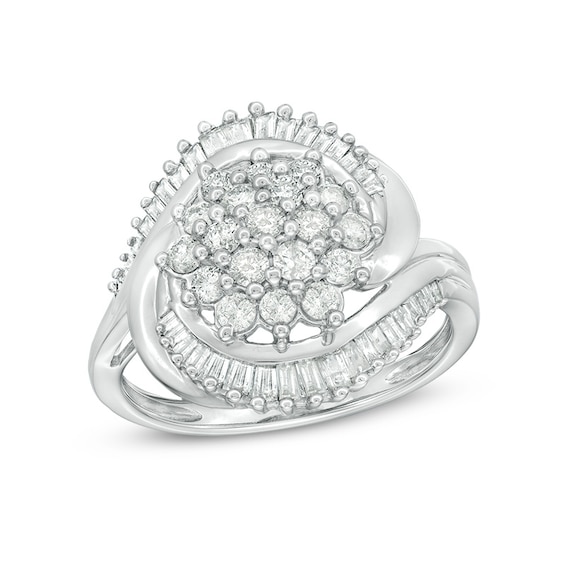 Previously Owned - 1 CT. T.w. Composite Diamond Starburst Bypass Ring in 10K White Gold