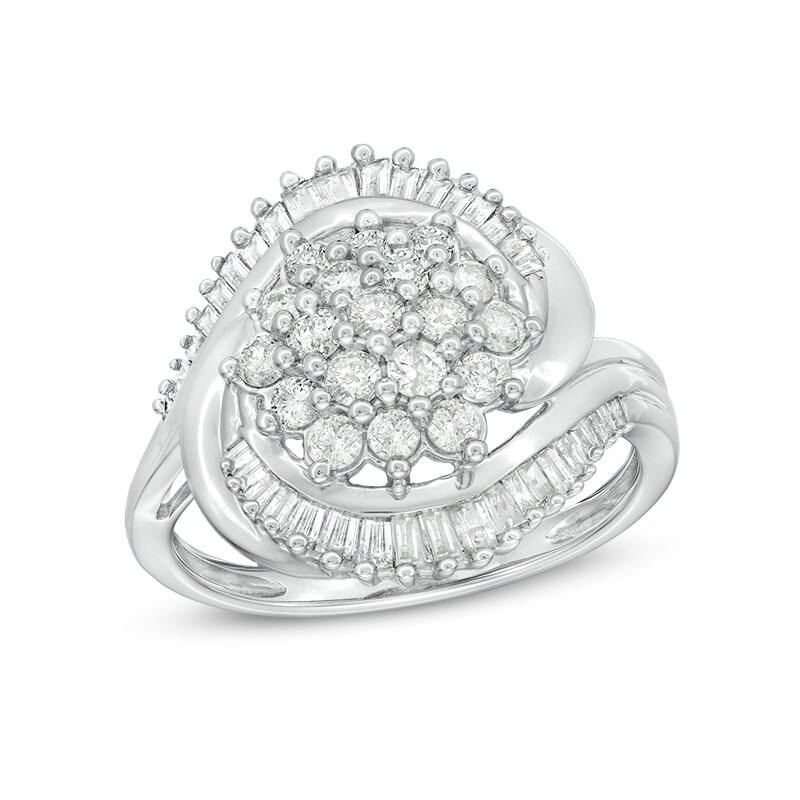 Main Image 1 of Previously Owned - 1 CT. T.W. Composite Diamond Starburst Bypass Ring in 10K White Gold