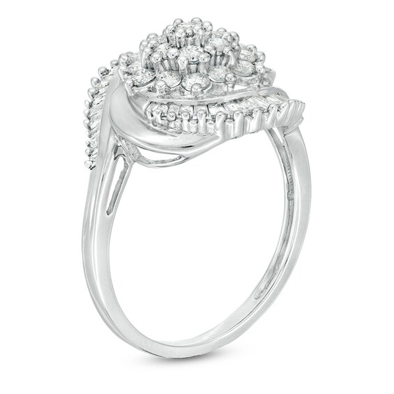 Previously Owned - 1 CT. T.w. Composite Diamond Starburst Bypass Ring in 10K White Gold