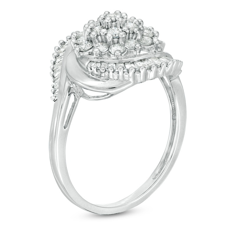 Main Image 3 of Previously Owned - 1 CT. T.W. Composite Diamond Starburst Bypass Ring in 10K White Gold