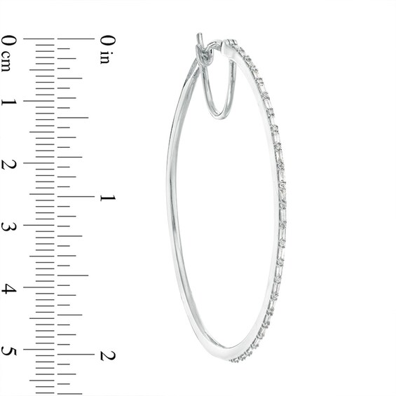 Previously Owned - 1/2 CT. T.w. Baguette and Round Diamond Alternating Hoop Earrings in 10K White Gold