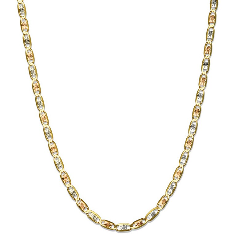 Main Image 1 of Previously Owned - Ladies' 030 Gauge Diamond-Cut Valentino Chain Necklace in 14K Tri-Tone Gold - 20"