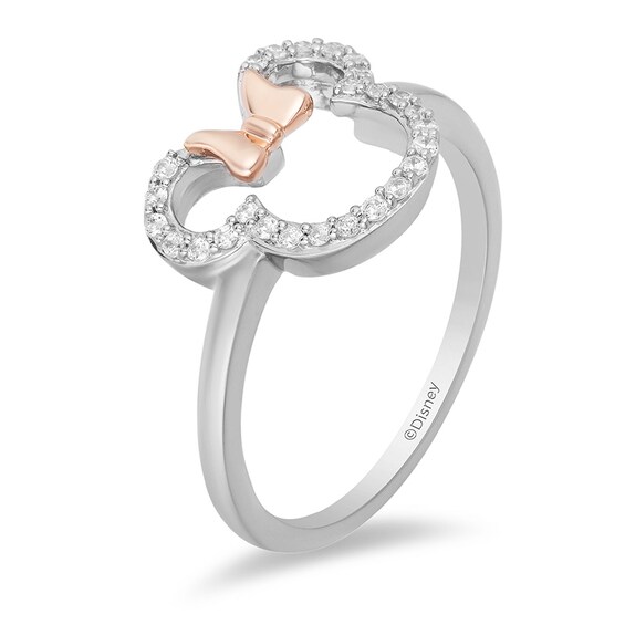 Previously Owned - Mickey Mouse & Minnie Mouse 1/6 CT. T.w. Diamond Ring in Sterling Silver and 10K Rose Gold